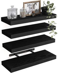 Lot de 4 étagères murales flottantes de 40 cm, petites étagères suspendues en bois avec supports invisibles, étagères de rangement rustiques noires pour salle de bain - Product Image 1