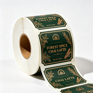 Étiquettes personnalisées autocollantes en feuille d'or brillante, écologiques et imperméables, pour chai <span class=keywords><strong>latte</strong></span> et épices, avec illustration botanique vintage - Product Image 1