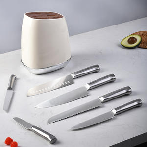 Juego de cuchillos de chef de acero inoxidable de 7 piezas de diseño moderno hecho a mano desechable con estante de almacenamiento de corte para cocinar logotipo láser - Product Image 3