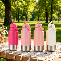 Bouteille d'eau pour animaux de compagnie en acier inoxydable à double paroi de 32 oz avec logo personnalisé, bol amovible pour nourriture et eau, et couvercle à paille rabattable