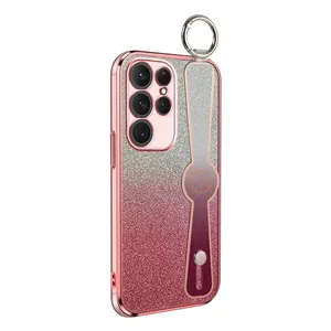 Etui pour <span class=keywords><strong>Samsung</strong></span> Galaxy S24 S23 S22 <span class=keywords><strong>S21</strong></span> S20 Ultra Plus FE 4G 5G Lanyard Dragonne Support GLITTER Placage Silicone - Product Image 6