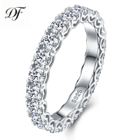 Bague d'éternité en argent sterling S925 avec une rangée de moissanite de 2,1 carats, découpe en forme de cœur, empilable, pour femme
