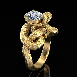 Anello da donna con figura di serpente in stile punk, ornamento per la mano con zirconi cubici alla moda per donne europee e americane - Product Image 2