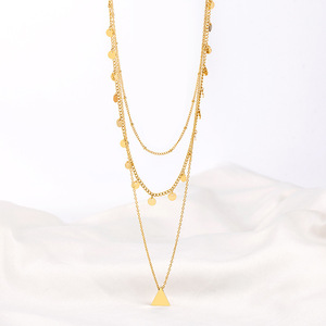 สร้อยคอชั้นเรขาคณิตสร้อยคอทองคำสามชั้นเครื่องประดับแฟชั่น - Product Image 4