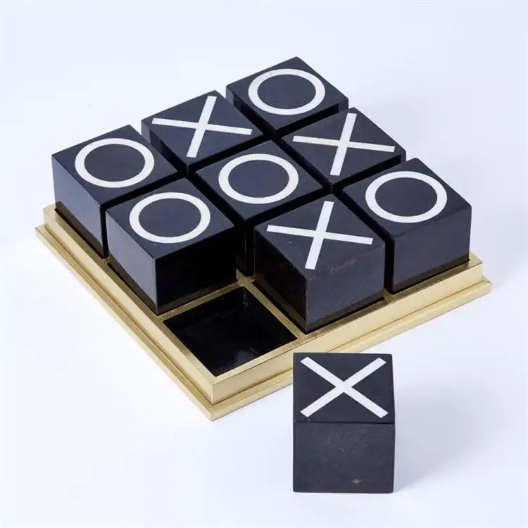 Lucite Acrylic Tic Tac Toe Game Custom Crystal Clear Solid Chess with Black Square Board Tray