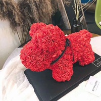 Fleurs éternelles miniatures en PE, roses, pour cadeau de Noël pour petite amie ou amie, personnalisables en gros, motif chien porte-bonheur