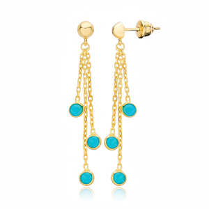 Round Charms Long Chain <b>Turquoise</b> <b>Stud</b> <b>Earrings</b> Wholesale Turkish Handcrafted 925 Silver Sterling Jewelry - Product Image 2