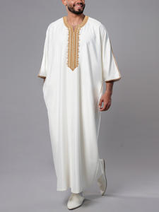 Túnica Marroquí Bordada de Lino para Hombre 2026, Thobe Musulmán con Bolsillo Lateral, Túnica Tradicional Jibba Abaya, Ropa Masculina Jalabiya - Product Image 1