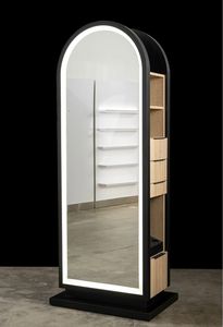 Muebles de Salón de Belleza Estación de Estilismo de Doble Cara con Espejo de Barbero para Peluquería en Arco de Madera con Luz Led - Product Image 4