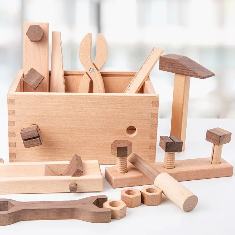 Cassetta degli attrezzi per piccoli ingegneri in legno per bambini Set di giocattoli cassetta degli attrezzi per bambini in legno di colore originale set di giocattoli educativi per bambini