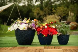 Ensemble de pots à fleurs en céramique émaillée écologiques bleu cobalt avec motif d'épi de blé en relief, jardinières intérieures/extérieures avec trou de drainage pour la décoration de jardin - Product Image 3