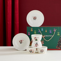 Ensemble de vaisselle en céramique BAMBUS, design Père Noël, thème de Noël de dessin animé de luxe, 4 bols et 2 assiettes, boîte cadeau, assiette en porcelaine