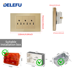 BAOBEN <span class=keywords><strong>Enchufe</strong></span> de Pared con Interruptor de Luz, Estándar Estadounidense, Tipo C USB, de Vidrio Templado Dorado, para México, Japón, Tailandia, 118 - Product Image 4