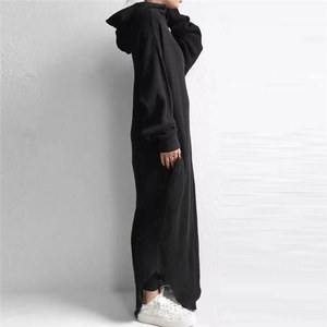 Meilleure vente Sweat-shirt rétro décontracté à manches longues <span class=keywords><strong>Zipp</strong></span> up Robe à capuche surdimensionnée pour femme - Product Image 2