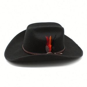 Chapeau de cowboy occidental style tibétain à bord frisé de 9,5 cm avec plumes – Vente en gros - Product Image 4