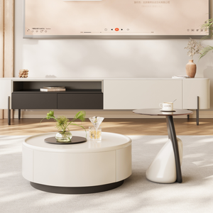Nouvelle table <span class=keywords><strong>basse</strong></span> ronde en crème blanche/marron, design moderne, écologique, avec tiroirs, meubles de salon modernes - Product Image 2