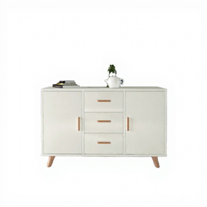 Buffet scandinave blanc de style mid-century modern avec 3 tiroirs et pieds en bois - Product Image 4