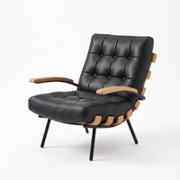 Fauteuil d'appoint en cuir de style moderne du milieu du siècle, fauteuil capitonné avec accoudoirs en bois massif, fauteuil de détente à pieds en métal pour salon