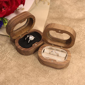 Walnut Jewelry Ring Gift <b>Box</b> for Double Rings Top with <b>Clear</b> <b>Acrylic</b> Window Mini Pocket Size Wholesale Manufacturer in China - Product Image 1