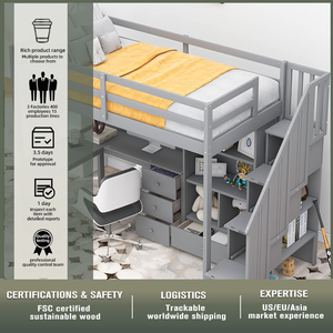 Vente Flash <span class=keywords><strong>Lit</strong></span> Superposé Jumeau pour Enfants avec Tiroirs, <span class=keywords><strong>Lit</strong></span> Mezzanine en Bois Gain de Place pour Enfants, <span class=keywords><strong>Lit</strong></span> Mezzanine en Bois d'École avec <span class=keywords><strong>Bureau</strong></span> - Product Image 4