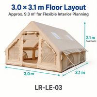 Tente gonflable familiale 3x4m grande taille, quatre saisons, double couche, portable, imperméable, en Oxford 420D, avec colonnes en PVC de 15cm