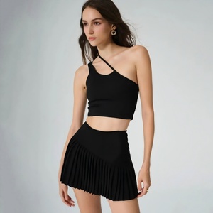 Custom Summer Anti-UV Striped Skirt <b>Set</b> Lightweight Breathable Asymmetric Cut Bra Pleated Sports Skirt Tennis Skirt - Product Image 2