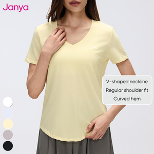 T-shirts décontractés amples pour femmes Janya, légers, respirants, extensibles dans quatre directions, séchage rapide, manches courtes, col en V, hauts de sport - Product Image 3