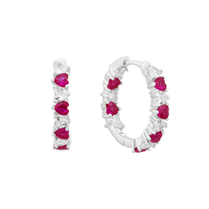 <span class=keywords><strong>Ruby</strong></span> trái tim màu đỏ CZ bên trong ra ngoài Hoop 925 Sterling Bạc phụ nữ trang sức mạ vàng bông tai - Product Image 3