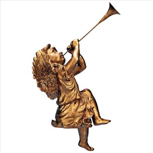 Vendita calda resina oro cimitero angelo statua decorazione esterna con tromba - Product Image 6