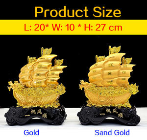 2024 Feng Shui yelken gemi heykeli modeli dekor altın servet yelkenli tekne dekor ejderha tekne hatıra reçine el sanatları için - Product Image 2