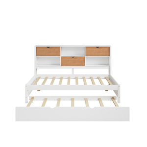 Cama capitán de madera con cajones de almacenamiento y estantes, tamaño individual, para dormitorio o estudio. - Product Image 1