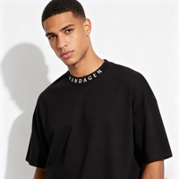 T-shirts en coton 100 % personnalisables en gros, col montant noir, pour hommes, coupe oversize, vierges et unis, vêtements pour hommes