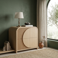 Table de chevet minimaliste personnalisée, panneau rond géométrique, table de nuit en bois, fournisseur de meubles OEM ODM