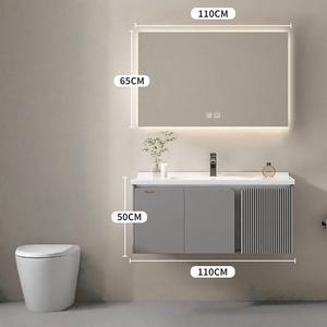 Modern Minimalist Ceramic One-Piece Sink Smart <b>Mirror</b> <b>Wall</b>-Mounted Bathroom Vanity - Product Image 4