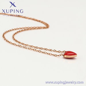 A00551448 Xuping joyería de moda elegante simple romántico rojo forma de corazón color oro rosa collar de acero inoxidable - Product Image 5