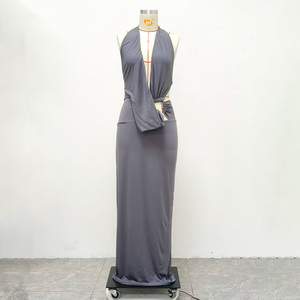 Nouvelle Robe de Soirée Formelle pour Femme, Col Halter, Dos Nu, Couleur Unie, Taille Naturelle, Boucle <span class=keywords><strong>Triangulaire</strong></span>, Cordon Élastique - Product Image 4