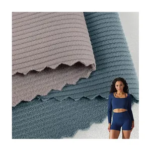 Fabbricazione tessuto a maglia a coste a righe sottili 75% Nylon 25% Spandex 250g ad alta elasticità per leggings Yoga per abbigliamento sportivo