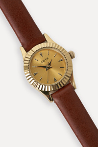 Reloj de Pulsera Clásico Pequeño GBHW, Reloj de Cuarzo Dorado y Marrón para Hombre, Caja de Acero Inoxidable de Lujo con Correa de Cuero - Product Image 3