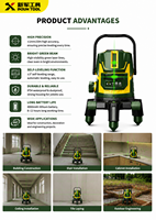 Niveau laser rotatif automatique industriel 5 lignes à auto-nivellement, laser vert 532nm, alimentation par batterie au lithium 3