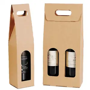 Özel Logo taşınabilir kırmızı şarap kutusu hediye paketleme torbası tek ve çift Kraft kağıt pencere hediye kutusu
