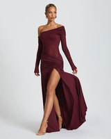 Hors épaule Sexy Maxi robe pour les femmes nouvelle robe mode col oblique dos nu cuisse haute fendu Club fête longue robe