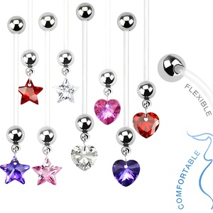 Confortable Dangle Coeur Étoile CZ Gemmes Ventre Anneau Long Clair UV Barbell <span class=keywords><strong>Nombril</strong></span> <span class=keywords><strong>Piercing</strong></span> Bijoux <span class=keywords><strong>pour</strong></span> Femmes Enceintes - Product Image 1