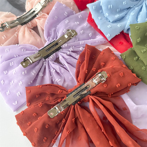 Daou Set Lintas Batas Pita Chiffon Buatan Tangan Motif Polkadot Jepit Rambut Super Besar Jepit Rambut Wanita Hiasan Kepala Hadiah Segar Manis - Product Image 5