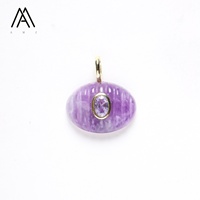 Pendentif ovale sculpté plaqué or 18 carats avec incrustation de zircon et pierres précieuses multiples pour la fabrication de bijoux DIY, cadeau