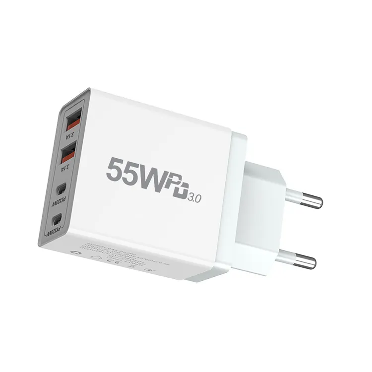 전원 공급 듀얼 USB-C 55W 배터리 충전기로 유연한 초고속 충전 가능 국제 플러그 옵션 가능