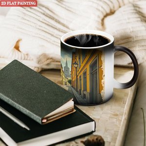 Frosted <b>Ceramic</b> Mug 11oz Black Heat Sensitive Daily Use <b>Cup</b> With 2D Flat Painting Design - Product Image 3