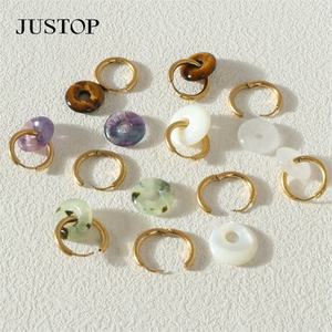 Pendientes de Aro Huggies de Acero Inoxidable Chapados en Oro de 18K con Flores, Dijes de Piedra de Jade Rosa Perla, Accesorio Unisex de Moda para Fiestas - Product Image 4