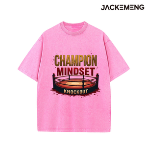 T-shirt en coton délavé surdimensionné avec imprimé citation « <span class=keywords><strong>Champion</strong></span> Mindset » sur le thème du sport, style streetwear rétro décontracté, vente en gros depuis l'entrepôt américain - Product Image 5