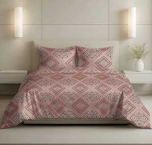 Drap de lit en coton à imprimé géométrique avec 2 taies d'oreiller – Ensemble de literie pour lit double king size 108x108 pouces - Product Image 1