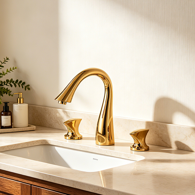 Classic Brass Deck Mounted 3 Hole Two Handles Widespread Bathroom Sink Faucet with Golden/Chrome/Black Finish 5 Year Warranty